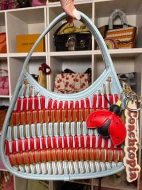 Coachtopia Ergo Bag in Basket-Weave Upcrafted Baby Blue, Red & Brown Leather